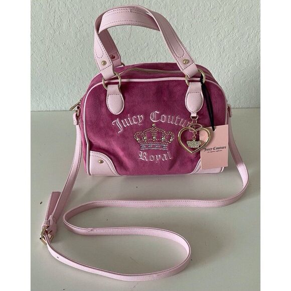 Juicy Couture Juicy Kingdom Bowler Bag Purse Raspberry Tart Pink Velour NEW - Picture 1 of 11
